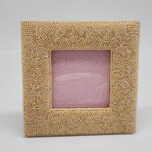 Beaded Yellow Square Photo Frame With New in Box 3" Square